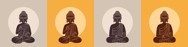 Thais Boeddhisme theravada poster set. hand- getrokken elementen illustratie voor decoratie, afdrukken. concept voor banners vector