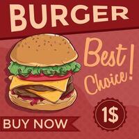 hand- tekening hamburger banier of poster vector