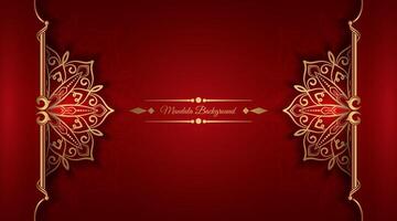 luxe rood achtergrond met gouden mandala ornament vector