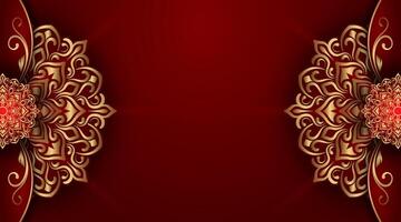 luxe rood achtergrond met gouden mandala ornament vector