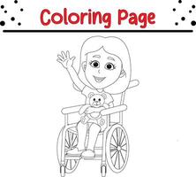gelukkig meisje rolstoel kleur boek bladzijde voor kinderen vector