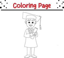 jongen gelukkig diploma uitreiking kleur boek bladzijde voor kinderen. vector