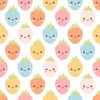 naadloos patroon met schattig tekenfilm aardbei karakters. fruit naadloos patroon vector