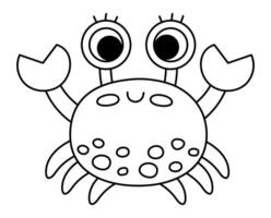 zwart en wit krab icoon. onder de zee lijn illustratie met schattig grappig oceaan dier. tekenfilm onderwater- of marinier clip art of kleur bladzijde voor kinderen vector