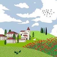 mooi platteland, natuur en landschap. illustratie. vector