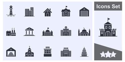 gebouw icoon reeks symbool verzameling, logo geïsoleerd illustratie vector