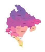 geïsoleerd illustratie van vereenvoudigd administratief kaart van Montenegro. borders en namen van de Regio's. multi gekleurde silhouetten. vector