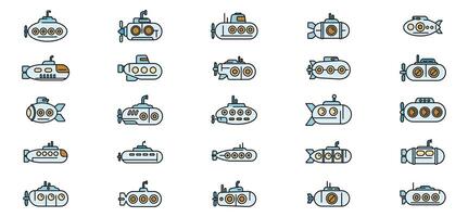 onderzeeër pictogrammen reeks kleur lijn vector