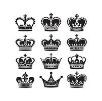 koningen kroon icoon reeks illustratie silhouet stijl vector