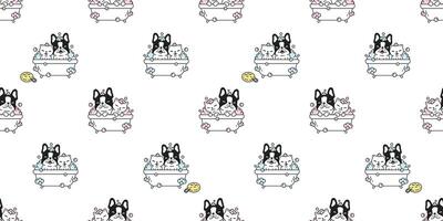 hond naadloos patroon Frans bulldog bad douche tekenfilm tegel achtergrond sjaal geïsoleerd herhaling behang illustratie tekening ontwerp vector