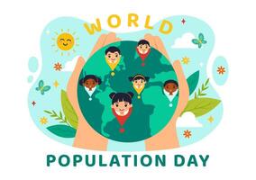 wereld bevolking dag illustratie Aan 11e juli naar verhogen bewustzijn van globaal populaties problemen in vlak kinderen tekenfilm achtergrond vector