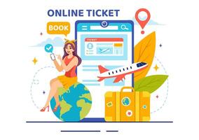 online reizen ticket illustratie door vervoer en reis aanbieder app voor reservering in vlak tekenfilm achtergrond ontwerp vector