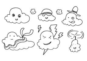 hand- getrokken kawaii wolken tekening tekenfilm ontwerpen voor behang, stickers, kleur boeken, pinnen, emblemen geïsoleerd Aan wit achtergrond. illustraties. vector
