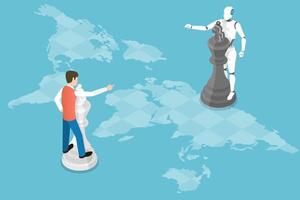 robot en menselijk zijn spelen schaak spel. vector
