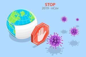 3d isometrische concept van coronavirus uitbraak. vector