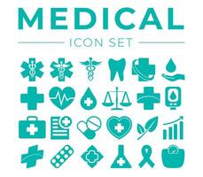 medisch en Gezondheid icoon reeks met geneeskunde pictogrammen vector