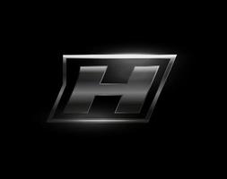 carbon speed letter h-logo, donkere matte metalen koolstoftextuur. drive dynamische stalen letter, turbo vet cursief chromen logo voor auto-industrie, sportschool, sport. vector monogram, embleem