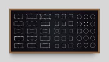 decoratieve vintage frame ingesteld op het zwarte schoolbord, elegante rechthoek en cirkel collectie, retro Victoriaanse ontwerp voor uitnodiging, trouwkaart, certificaat, menu-achtergrond, vectorillustratie. vector
