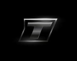 carbon speed letter t-logo, donkere matte metalen koolstoftextuur. drive dynamische stalen letter, turbo vet cursief chromen logo voor auto-industrie, sportschool, sport. vector monogram, embleem