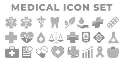 grijs medisch en Gezondheid icoon reeks met geneeskunde pictogrammen vector