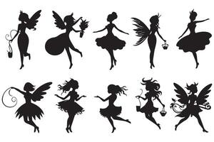 reeks van silhouetten magisch feeën in de tekenfilm stijl vrij ontwerp vector