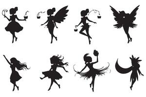 reeks van silhouetten magisch feeën in de tekenfilm stijl vrij ontwerp vector
