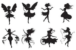 silhouetten magisch feeën in de tekenfilm stijl vector