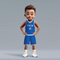 3d tekenfilm schattig basketbal speler in Italië nationaal team uitrusting. vector