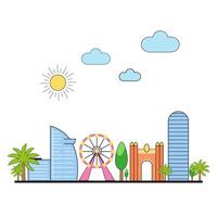 Barcelona stad icoon. zonnig stad. palm bomen, zon, architectuur. illustratie vector