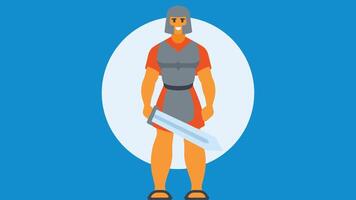 Romeins oud gladiator krijger met schild en zwaard karakter vector