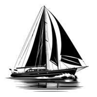 zwart en wit illustratie van een het zeilen boot vector