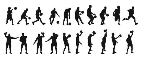 silhouetten van sport- figuren van basketbal spelers, gewicht lifters vector