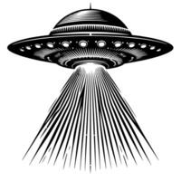 zwart en wit illustratie van een ufo vliegend schotel vector