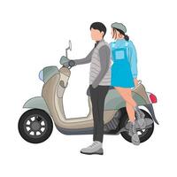 illustratie van paar rijden scooter vector