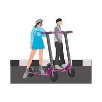 illustratie van paar rijden elektrisch scooter vector