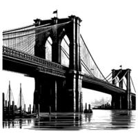 zwart en wit illustratie van Brooklyn brug in nieuw york stad Manhattan vector