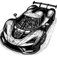 zwart en wit illustratie van een hypercar sport- auto vector