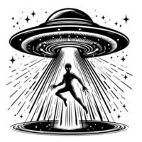 zwart en wit illustratie van een ufo vliegend schotel vector