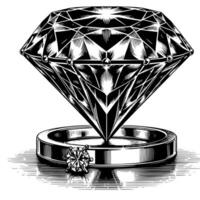 zwart en wit silhouet van een perfect besnoeiing sprankelend solitaire diamant edelsteen vector