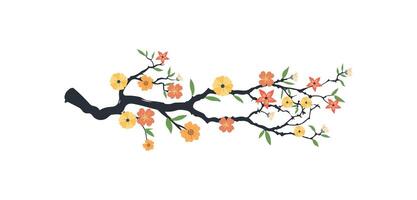 voorjaar bloemen boom tak, bloesem bloemen geïsoleerd Aan wit achtergrond, tuin bladeren boom Afdeling illustratie vector