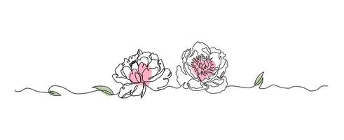 pioen bloemen lijn kunst geïsoleerd Aan wit, bloem met hart doorlopend lijn hand- getrokken illustratie vector