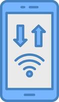 mobiel telefoon lijn gevulde blauw icoon vector