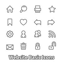 Basis set van website-iconen, contour plat vector