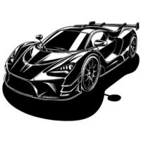 zwart en wit illustratie van een hypercar sport- auto vector