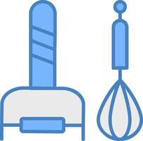 keuken gereedschap lijn gevulde blauw icoon vector
