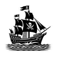 zwart en wit illustratie van piraat schip vector