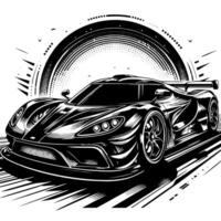 zwart en wit illustratie van een hypercar sport- auto vector