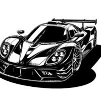 zwart en wit illustratie van een hypercar sport- auto vector