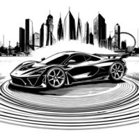 zwart en wit illustratie van een hypercar sport- auto vector