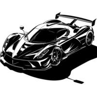 zwart en wit illustratie van een hypercar sport- auto vector